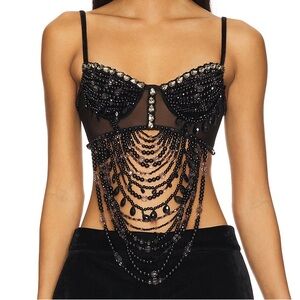 PatBO Beaded Velvet Lace Bralette in black